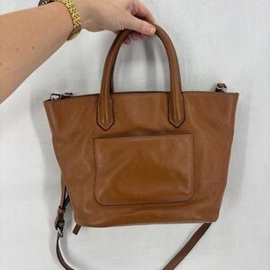 J Jill Genuine Leather Brown Tote Bag Structured Shoulder Crossbody Satchel